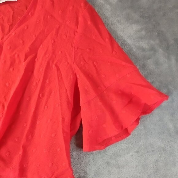 Dainty Hooligan Womens Tie Front Eyelit Top M Red Ruffle Sleeve Keyhole Romantic - Picture 4 of 10